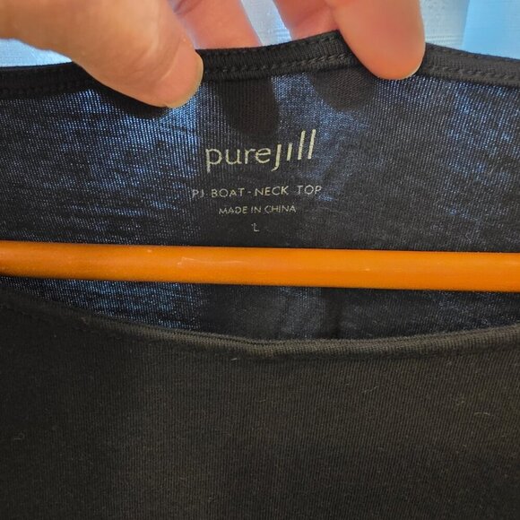 Pure Jill Black Asymmetrical 3/4 Sleeve Boat Neck Top with Side Slit. Sz Large - Picture 4 of 7